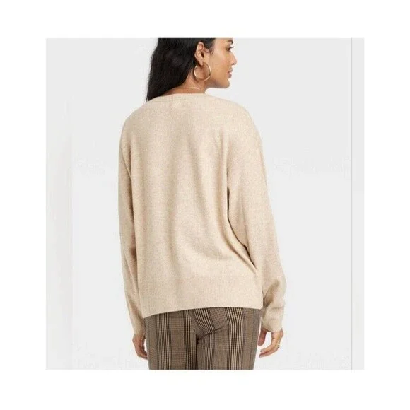 A New Day Sweater Size Small Oatmeal V Neck Knit Top Fine Gauge Pullover Target - Picture 4 of 11